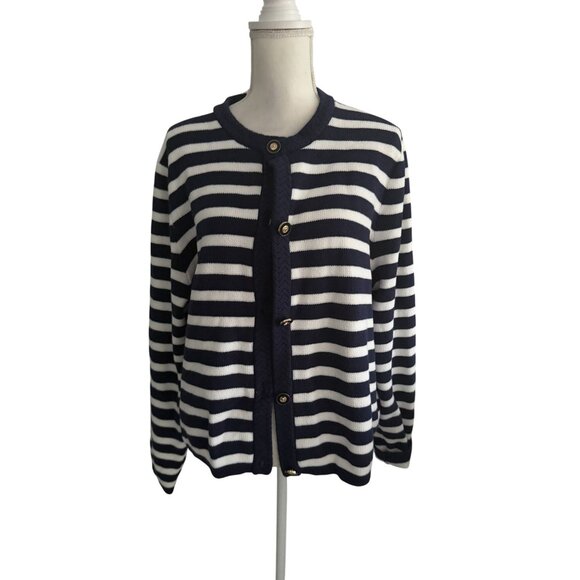 J CREW Knit Navy Blue White Striped Cardigan Size XXL - Picture 5 of 8